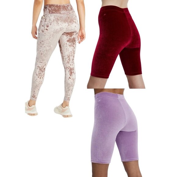 FABLETICS Velour Leggings Biker Shorts Bundle of 3 Sz L Brown Red Purple Active - Picture 1 of 7